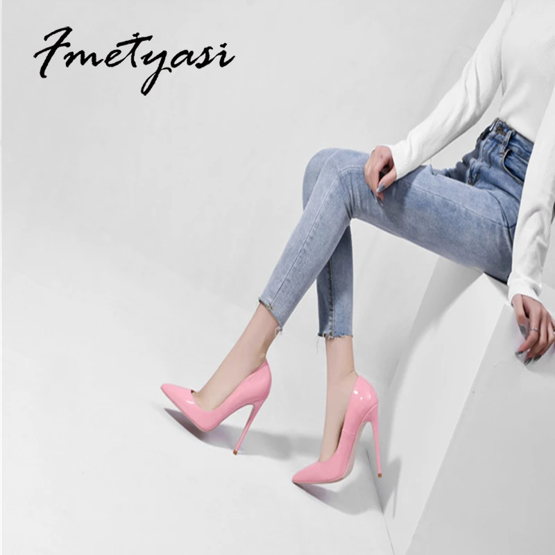12CM Women's High Heel Fashion Patent Leather Pointed Toe Stiletto Sexy Designer Pump Ladies Dress Shoes Plus Size 45