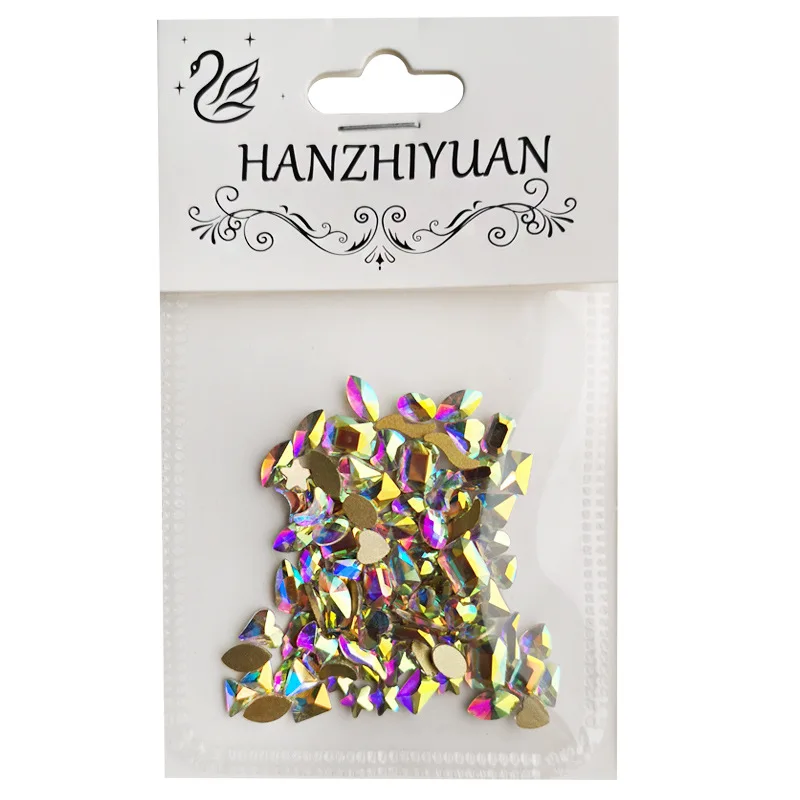 Плоские Стразы для ногтей смешанные размеры AB Symphony прозрачные минеральные