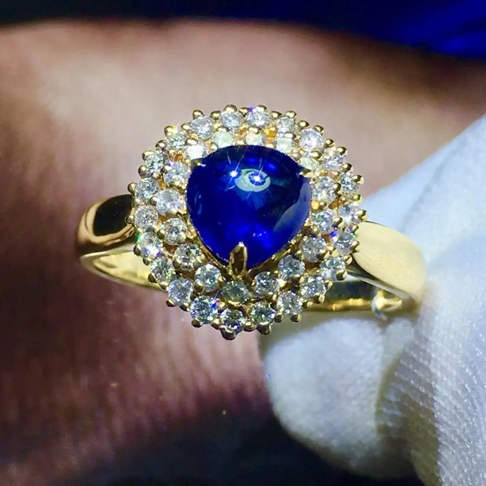 819 Fine Jewelry Real 18K 100% Natural 1.23ct Royal Blue Sapphire Gemstone 18k Gold Diamonds Stone Women Ring for Female Rings | Украшения