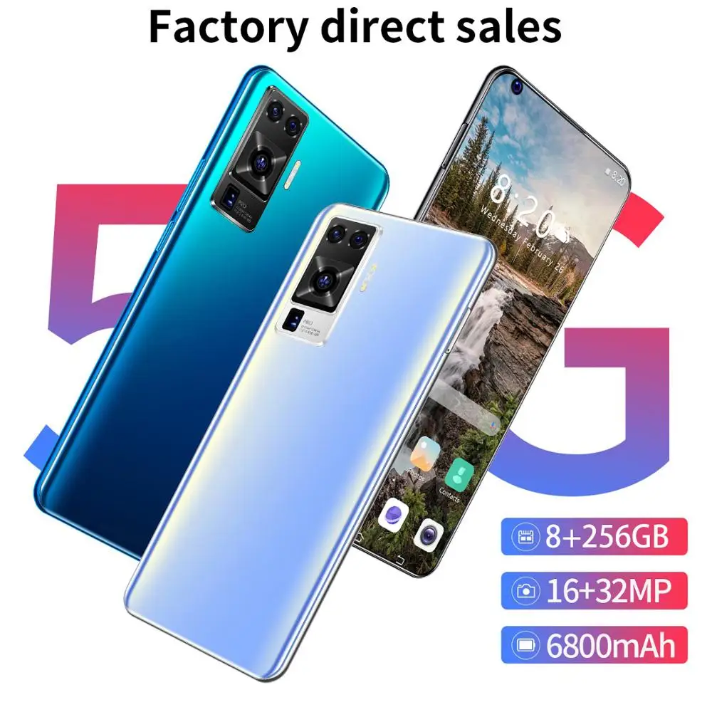 

2021 Newest 7.2" Mobile Phone X60 Full Screen 16+32MP 8GRAM 256GROM Deca Core 4 Camera Android10 Smartphone Dual SIM 5G In Stock