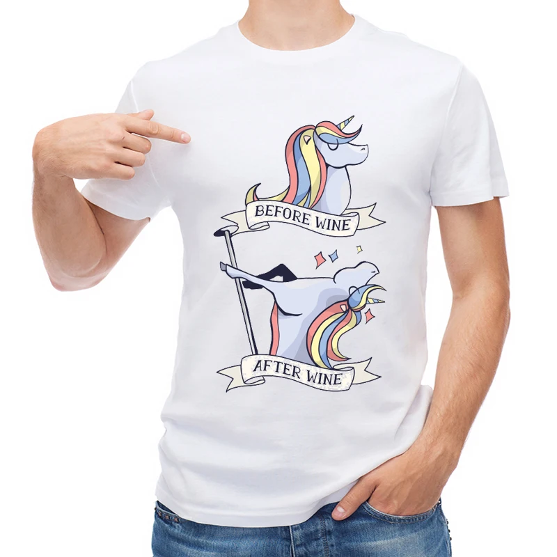 

TEEHUB Funny Rainbow Horse Drinking Wine Men T Shirt Cute Horse Printed T-shirt Short Sleeve Casual Tops Fashion Boy Tees