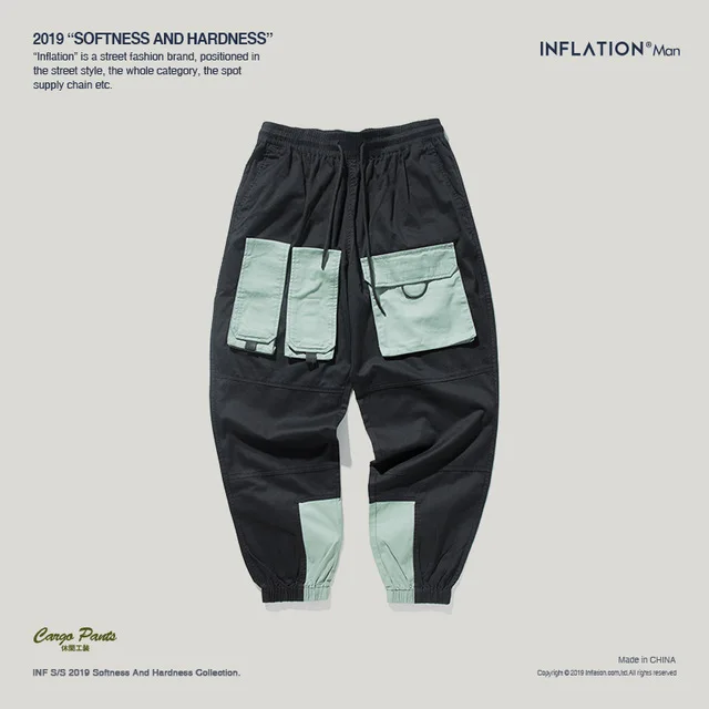 INFLATION Autumn New Arrival Streetwear Cargo Pants Men Hip Hop Jogger Pants Multi-Pockets Men Loose Style Pants 93328W - Цвет: Black