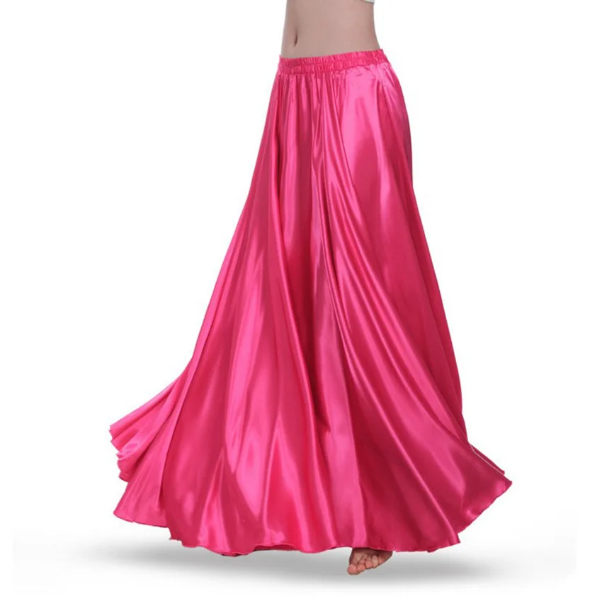 Rose red Атласная блестящая юбка для танца живота для женщин, большие качели, цыганское испанское фламенко, танцевальные костюмы, сценическая одежда, одежда для выступлений - Цвет: Rose red