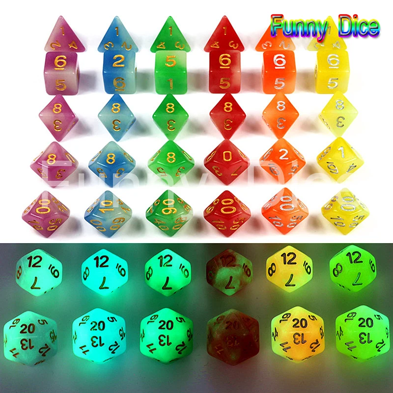 Два цвета микс Цвет светится в темноте кости 7 шт./компл. D4 D6 D8 D10 % D12 D20 для D &amp RPG