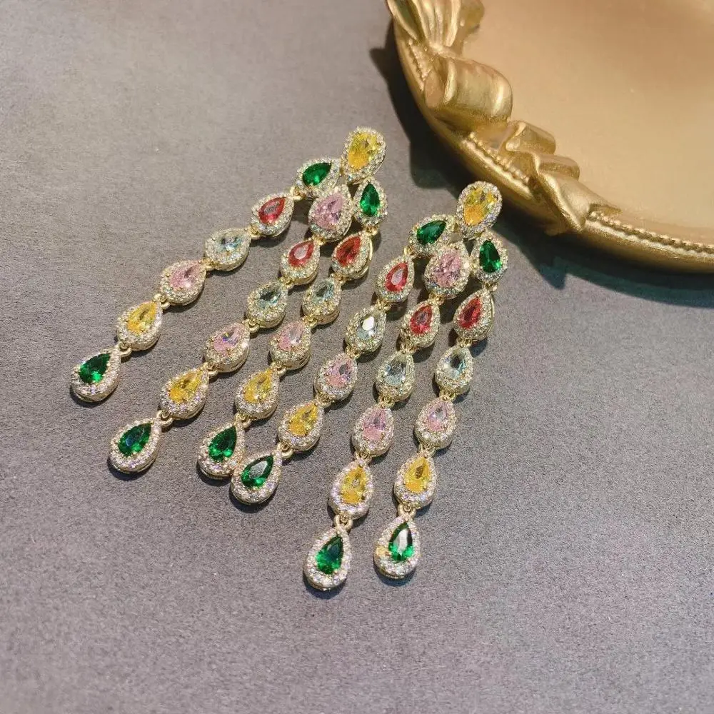 

Luxury Colorful Water drop dangle Earrings For Women Full Cubic Zirconia Earrings Jewelry pendientes mujer moda E9478