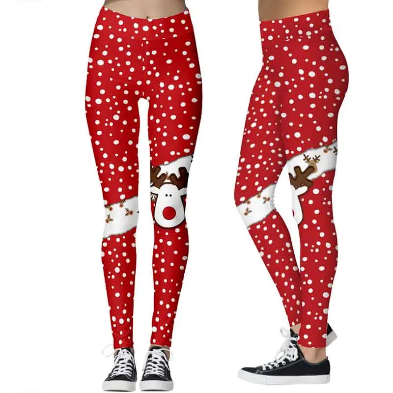Принт с рождественским лосем брюки эластичные Осенние новые цифровые печати