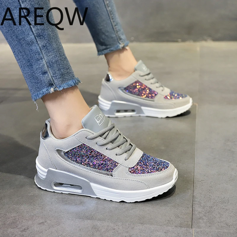 Женские Блестящие Кроссовки Новинка 2019 года сезон осень повседневная женская