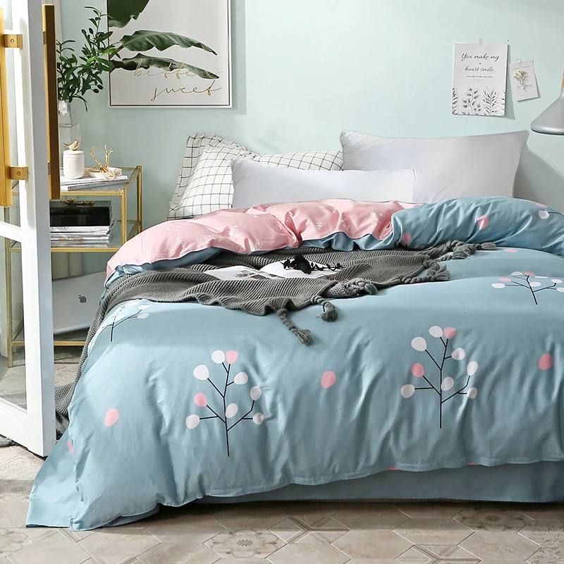 

100% Cotton duvet cover king size quilt cover pretty flower love Pure cotton twin queen size multicolor grids Single piece