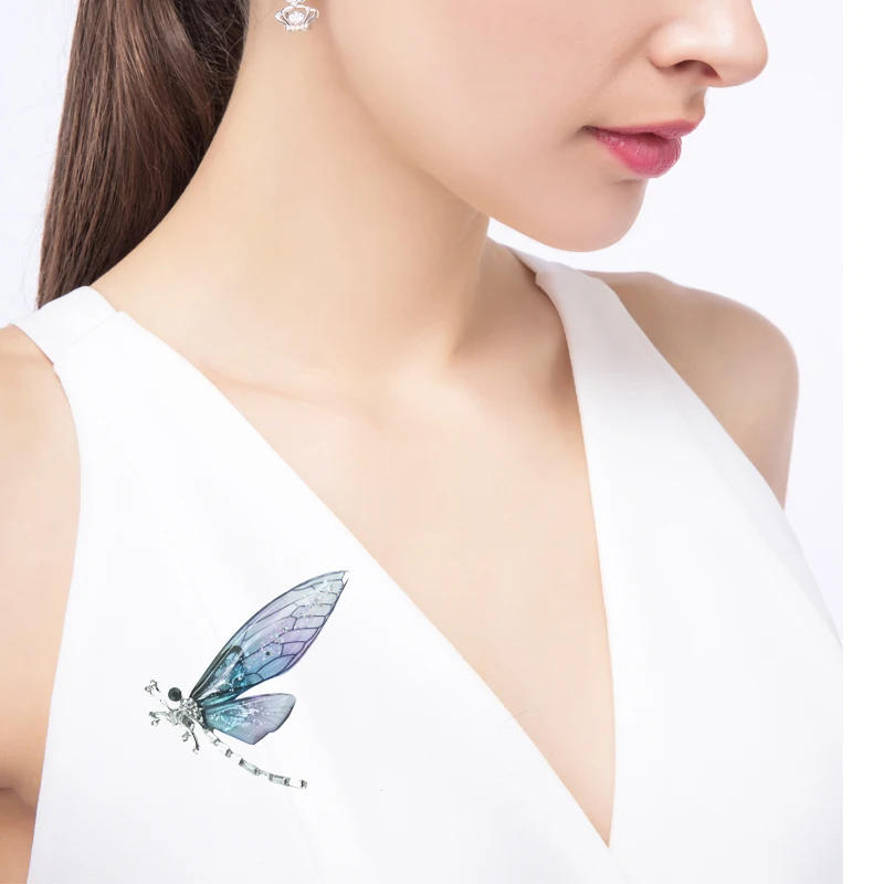 

Rhao New high-end exquisite rhinestone dragonfly brooch, gradient color personalized wings exaggerated insect brooch