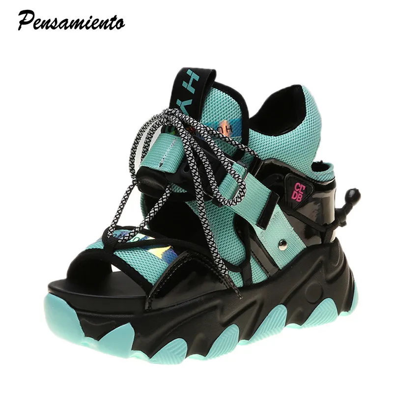 Модные блестящие женские кроссовки с блестками Босоножки на платформе и высоком