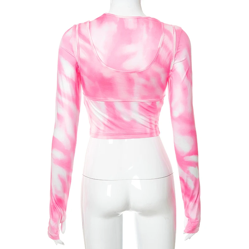 

Cutenove Casual Summer Clothes For Women 2021 O-Neck Hollow Out Printed Y2K Crop Top Female Fashion Streetwears