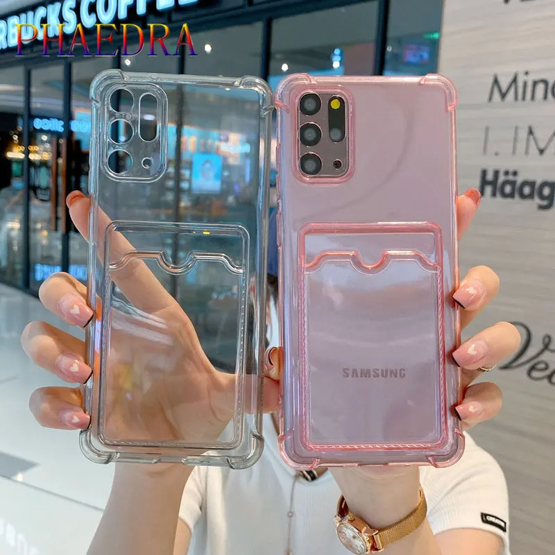 

Transparent Card Bag Phone Case For Samsung Galaxy A52 A72 A42 A32 5G S21 Ultra S20 S20FE S10 Note 20 Clear Soft Back Cover NEW