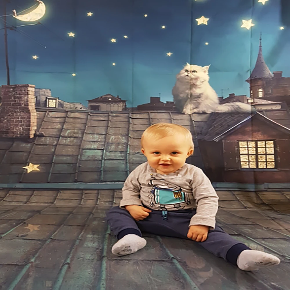 Фон Allenjoy для фотографирования детей кошек ночей звезд Луны крыши мечтательного