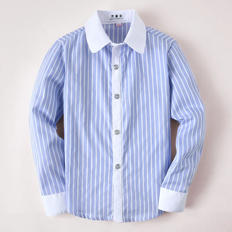 Детская хлопковая блузка с длинными рукавами синяя рубашка в полоску рубашки для