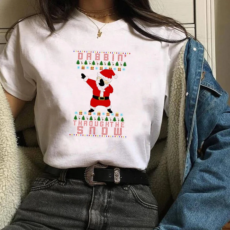 Женская модная Новогодняя одежда с принтом Merry Christmas женская футболка Kawaii футболка Camisas панк женские футболки