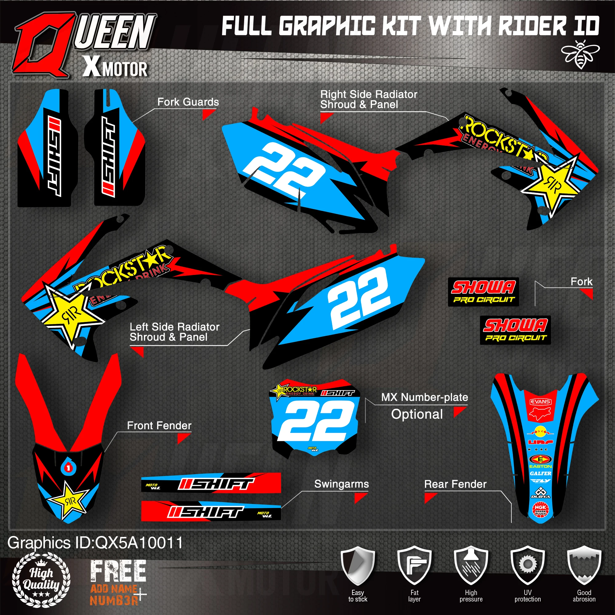 QUEEN X MOTOR Custom Team графические фоны наклейки для HONDA 2010 2011 2012 2013 CRF250R 2009-2012 CRF450R 011 |