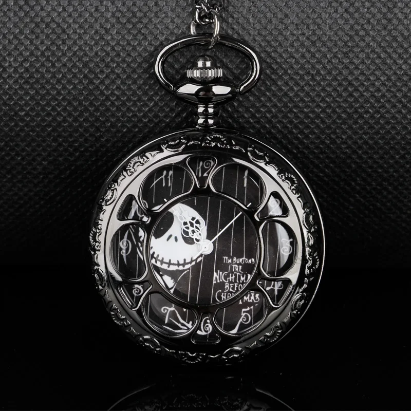 

Black Skull Dial Hollow Carved Quartz Pocket Watch Men Women Watch Clothing Accessories Pendant