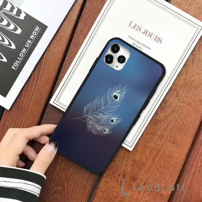 

Creative Peacock feather Phone Case for iPhone 11 12 pro XS MAX 8 7 6 6S Plus X 5S SE 2020 XR Soft silicone
