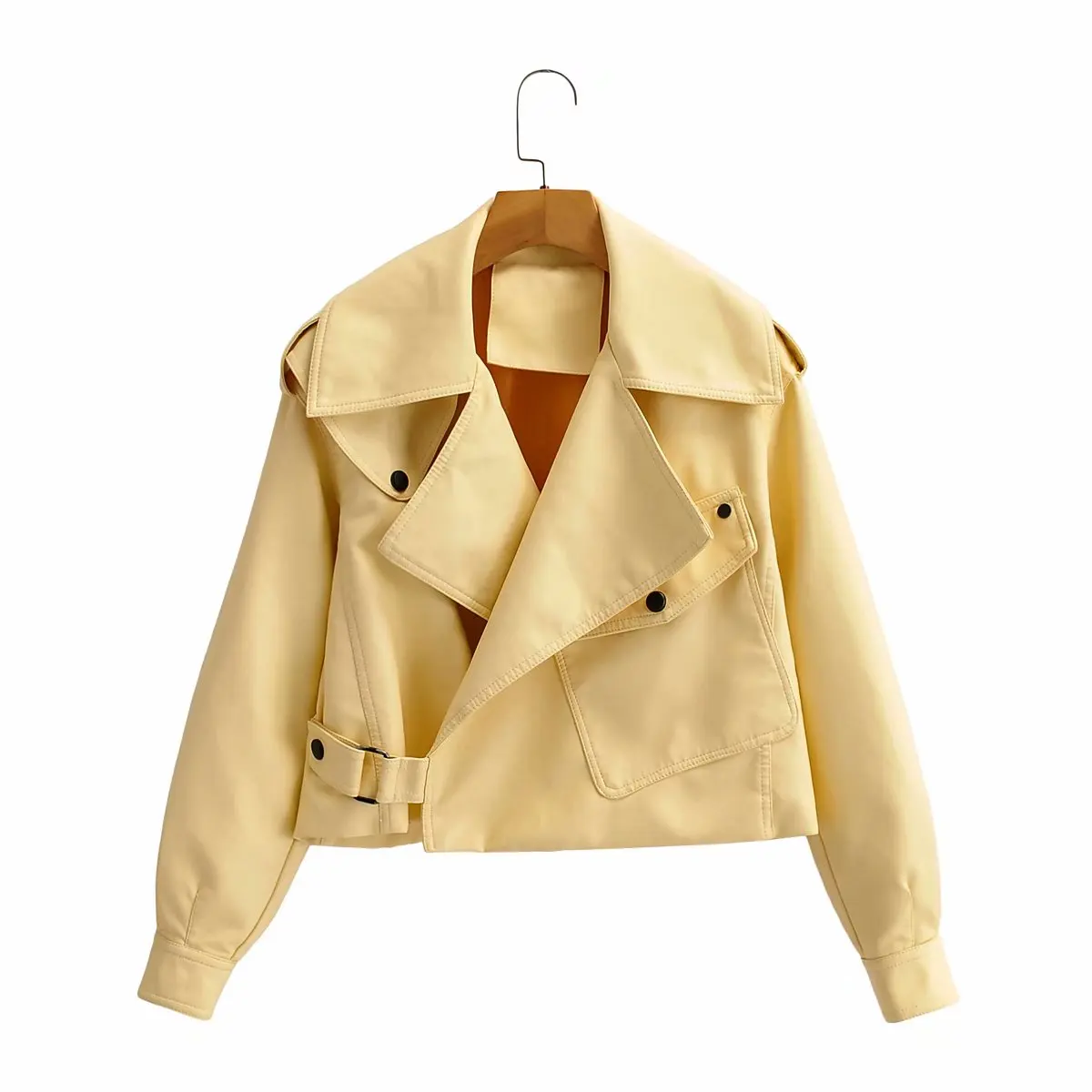 Pop Spring Women Faux Leather Jacket Biker Yellow Black Coat Turndown Collar PU Motorcycle Jackets Loose Streetwear Outerwear