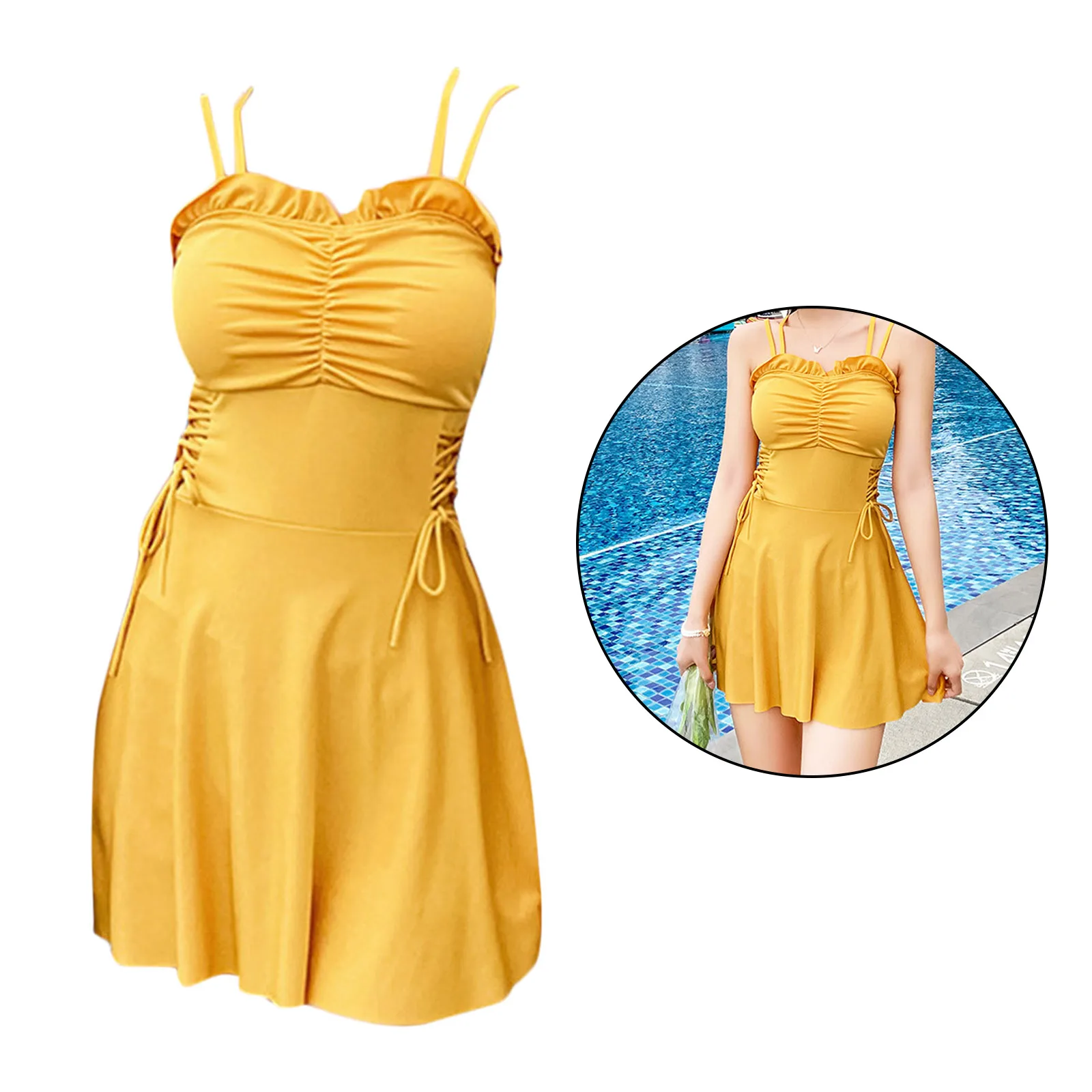

Trendy Ladies Swimsuits Elastic Solid Push Up Swim Skirt Travel Bathing Suit