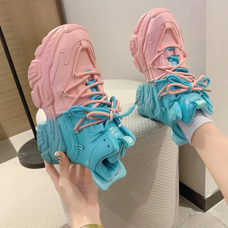 

Женские кроссовки на платформе, зимние теплые кроссовки на толстой подошве, с вулканизированной подошвой, массивные кроссовки разных цвето...