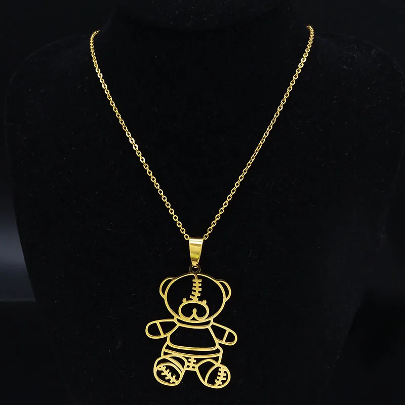 2019 ожерелье с медведем из нержавеющей стали для детей Золотая цепочка ювелирное