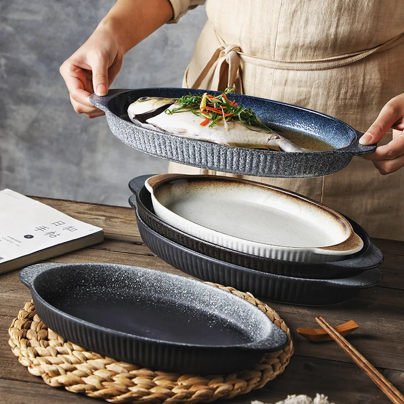 

Большое креативное блюдо для рыбы на пару, домашнее керамическое блюдо для рыбы, растительное блюдо, блюдо для рыбы на пару, новый большой японский стиль