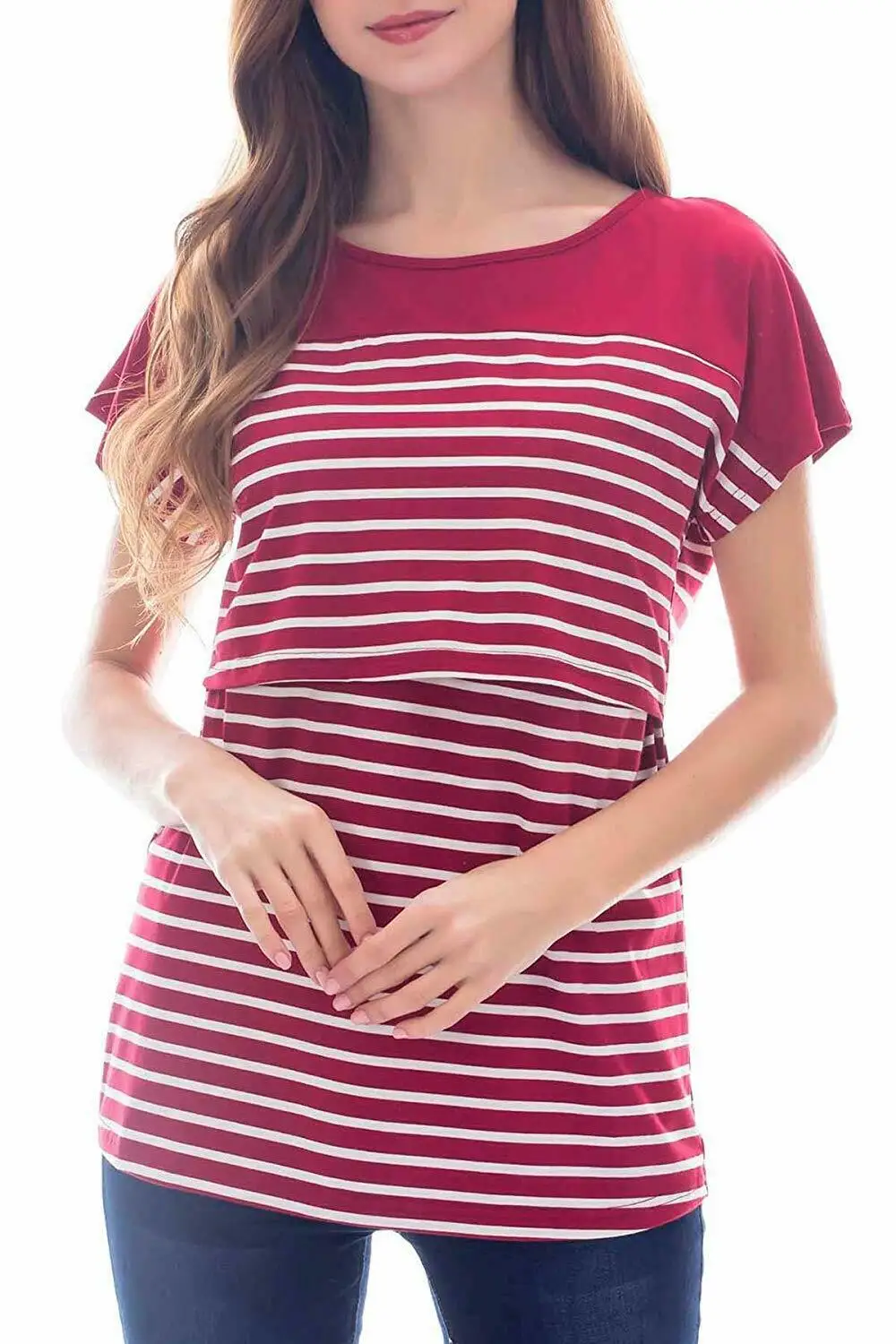 2019 Женская Футболка для беременных полосатые Модные свободные топы с коротким