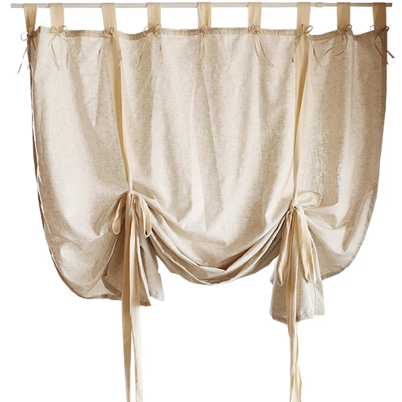 

Curtain solid color cotton linen fabric tie pull curtain living room bedroom home hotel decoration finished curtain