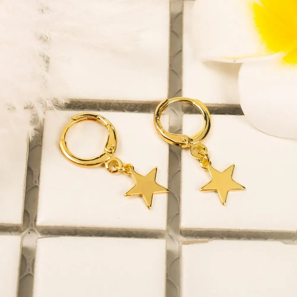 Пара золотых звезд Луна бабочка кулон французский крючок серьги женские модные
