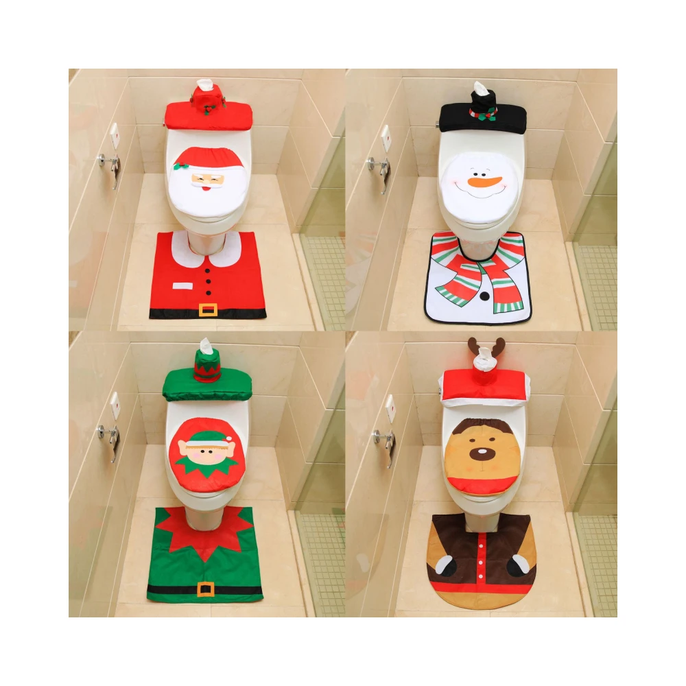 

1 set christmas santa claus toilet seat cover rug home decor christmas bathroom cover xmas rug bathroom case decorative gifts