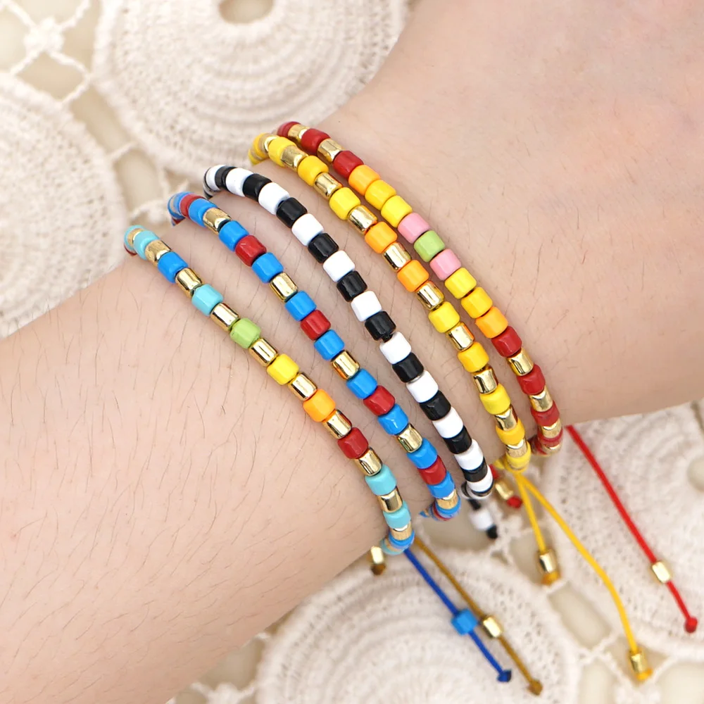 

Shinus Rainbow Bracelet For Women Multicolor Tile Lesbians Bracelets Tube Beads Enamelled Pulseras Boho Adjustable Beach Jewelry