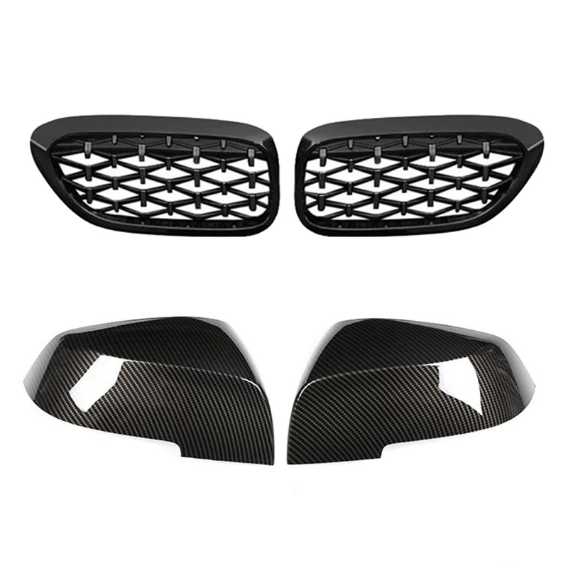 

Car Front Bumper Diamond Kidney Grille For BMW-3 Series F30 F31 2012-2018 Black & Car Rearview Mirror Cover Carbon Fiber