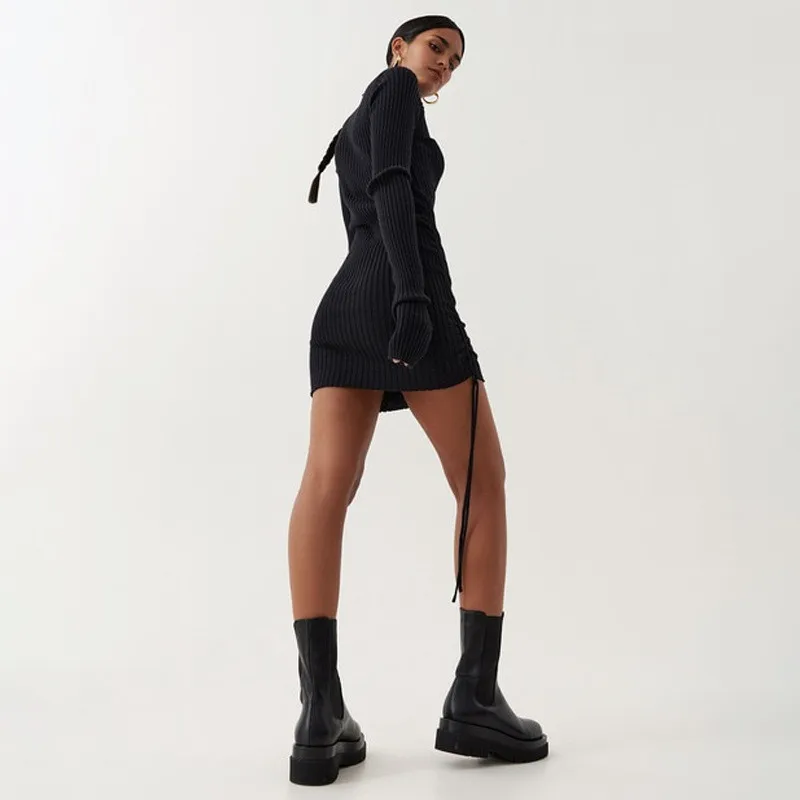 

Sexy Bodycon turtleneck Long Sleeve White Mini Dress Women 2021 Winter Club Body Knitted Black Sweater Woman Dresses