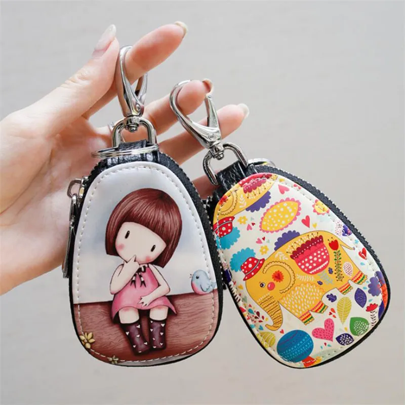 

Fashion Cartoon Women Key Bag Car Cute Leather Key Wallets Key Case for Car Key Chains Cover New Lovely zipper Key holder