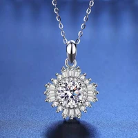 trendy 1 carat d color sunflower moissanite necklace women jewelry 925 sterling silver gra moissanite necklace anniversary gift