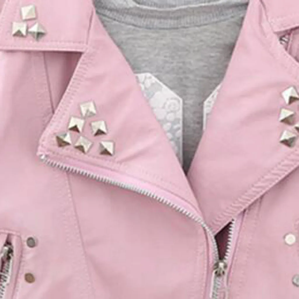 ARLONEET Детская куртка из искусственной кожи с заклепками на молнии для девочек