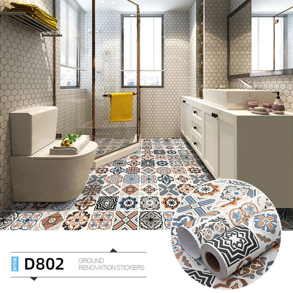 

Thickened PVC Waterproof Bathroom Floor Stickers Peel Stick Self Adhesive Floor Tiles Kitchen Living Room Decor Non Slip Floor