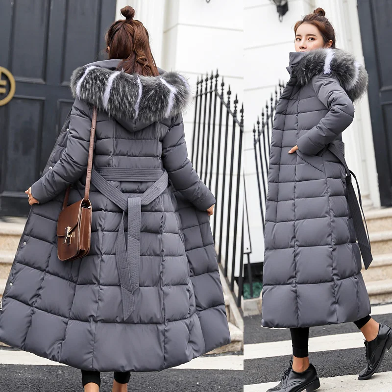 

2021 winter new Korean cotton padded clothes women's long large wool collar thickened down cotton padded clothes women's coat