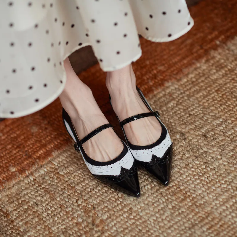 

FEDONASMary Jane Shoes For Women Mixed Colors Pointed Toe Qomwn Flat Shoes Genuine Leather Buckle Office Lady ShoesLoafters Flat