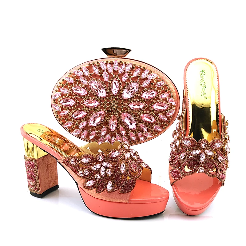 

doershow Fashion Women nice peach Shoes And Bag Set To Match High Quality Italian Shoes With Matching Bags For Party! SKV1-10