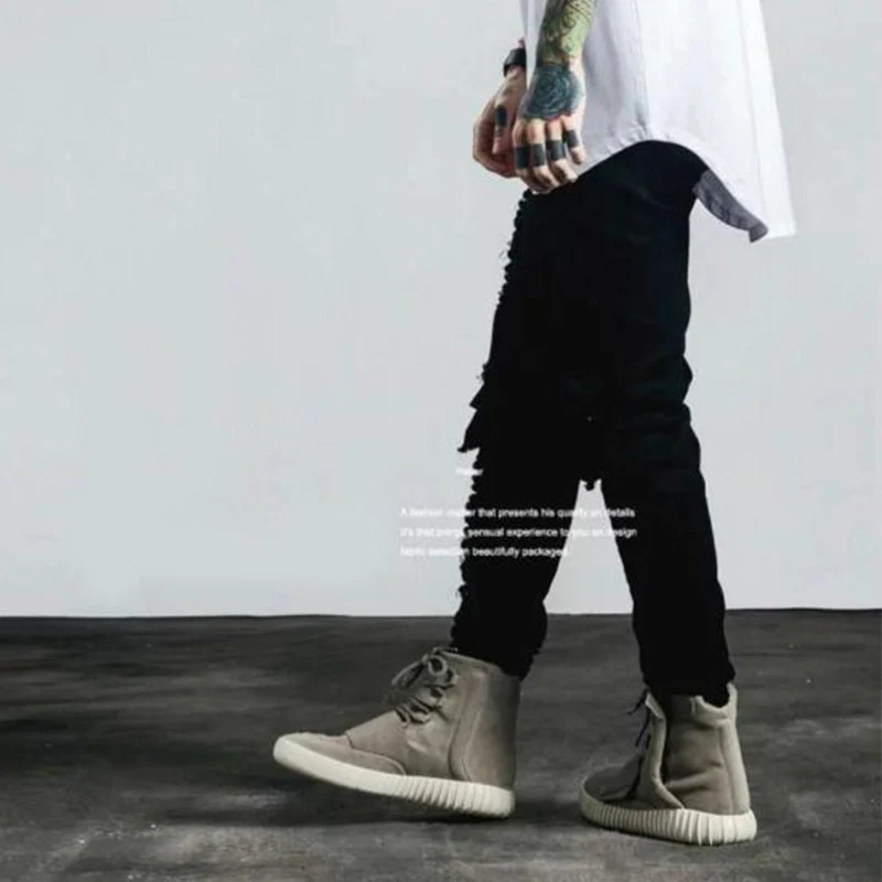 Джинсы-Карандаш мужские стрейчевые дышащие зауженные штаны с дырками большие