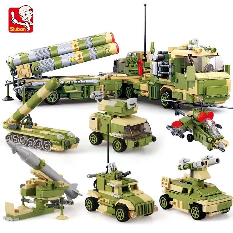 

6 шт./лот Военная пусковая установка для ракет S400, автомобиль, танк, армия, наборы строительных блоков, армия, Воздушная защита, кирпичи, Обуча...