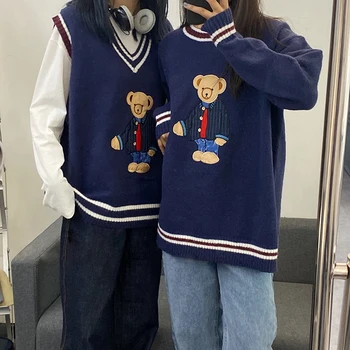 2020 Autumn Winter cartoon bear Women loose Pullovers And Sweaters Jumper preppy style Female knitted Sweater womens (F1442) 1