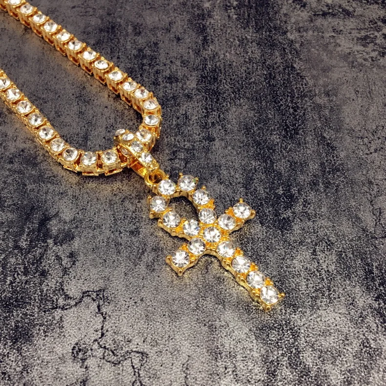 Цепи из нержавеющей стали Стразы ожерелье в виде цепочки для тенниса крест кулон
