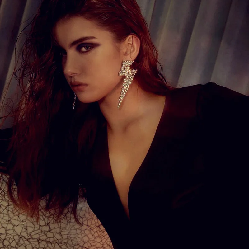 2019 Модные металлические серьги гвоздики Стразы с молнией для женщин простой