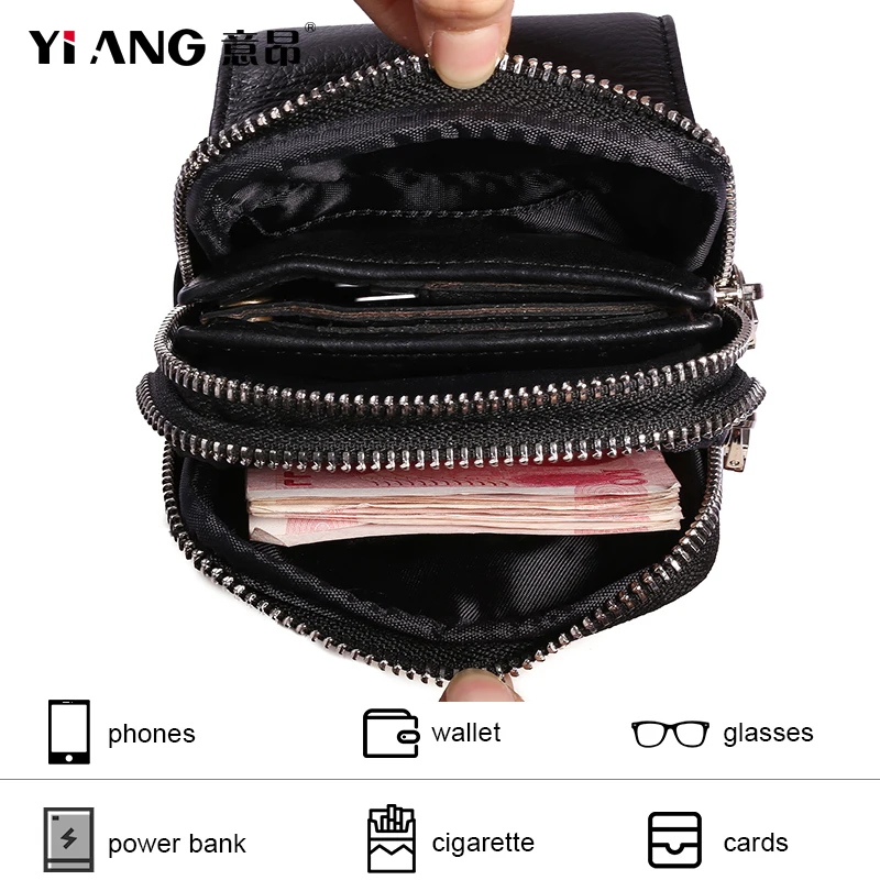 Поясная Сумка из натуральной кожи с двойной молнией и отделением для монет |