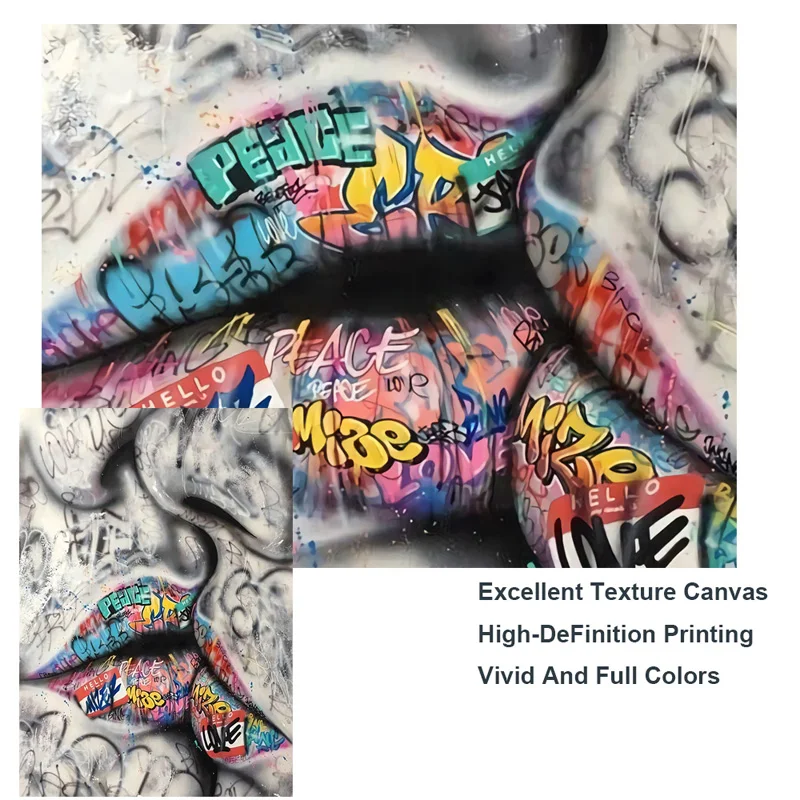 

Lover Kissing Street Graffiti Art Painting on Canvas Posters and Prints Abstract Wall Art Picture for Living Room Home Decor