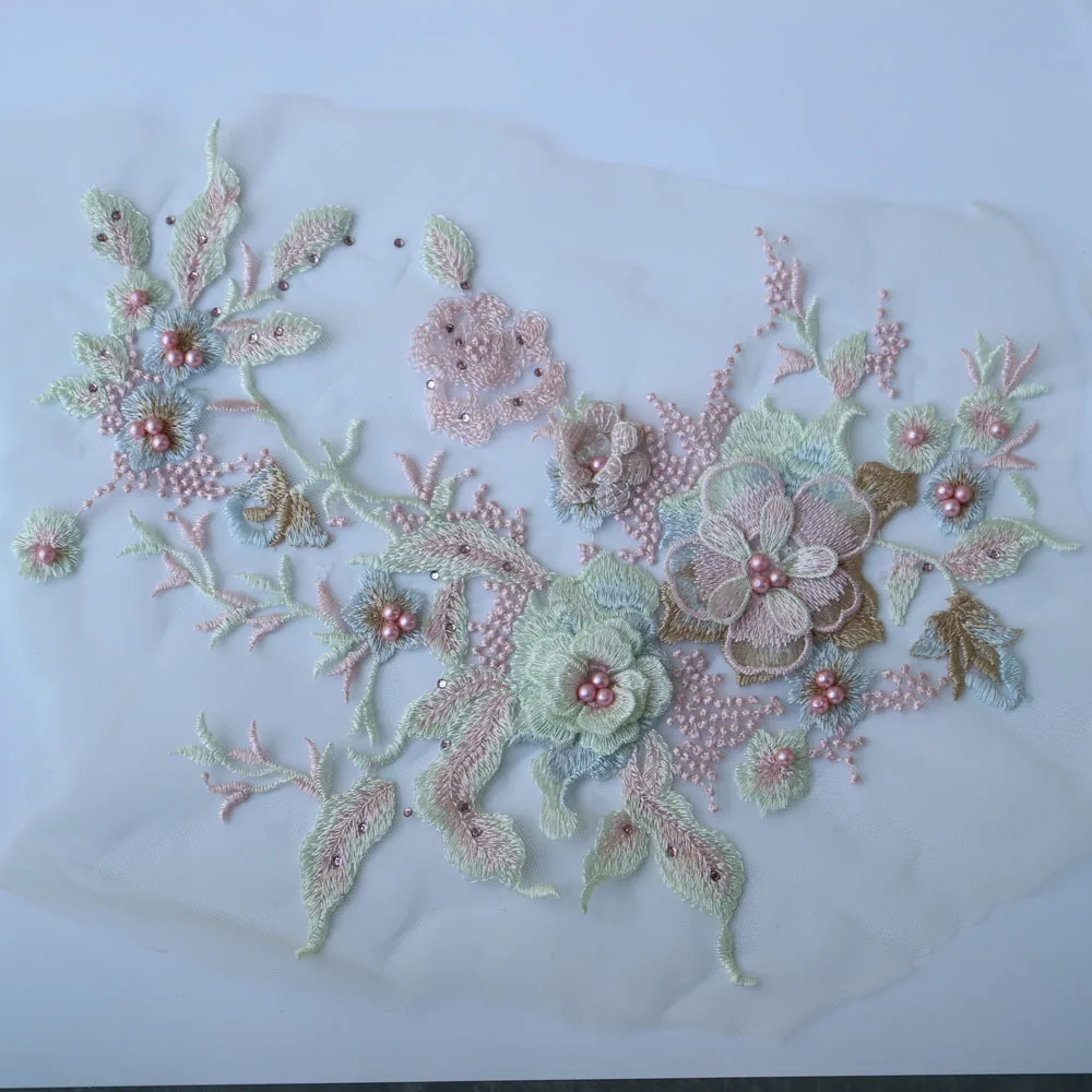 Элегантные бусины сделай сам вышивка Цветочная Кружевная аппликация для