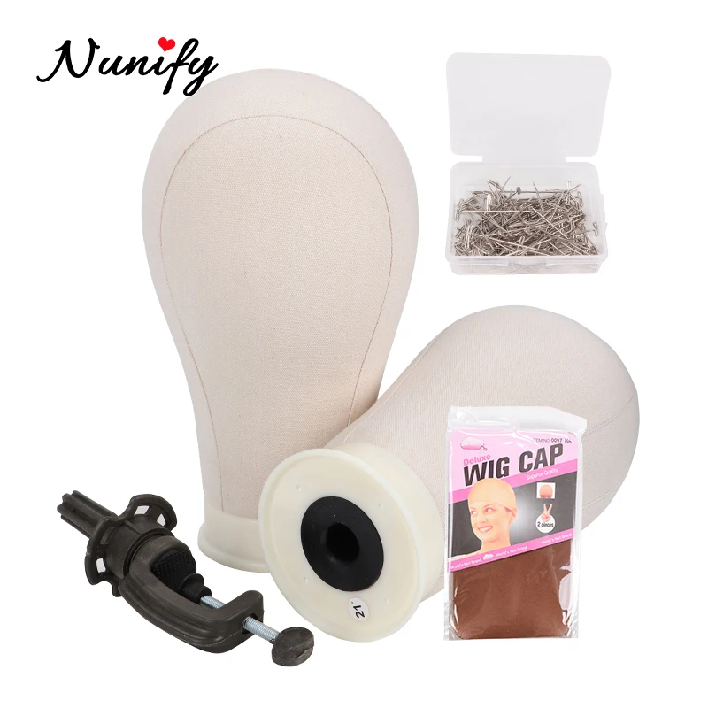 Nunify 21/22/23/24/25Inch Canvas Wig Head And Stand Manikin Head Wigs Mannequin Head Stand Wig Making Kit Hair Extension Holder